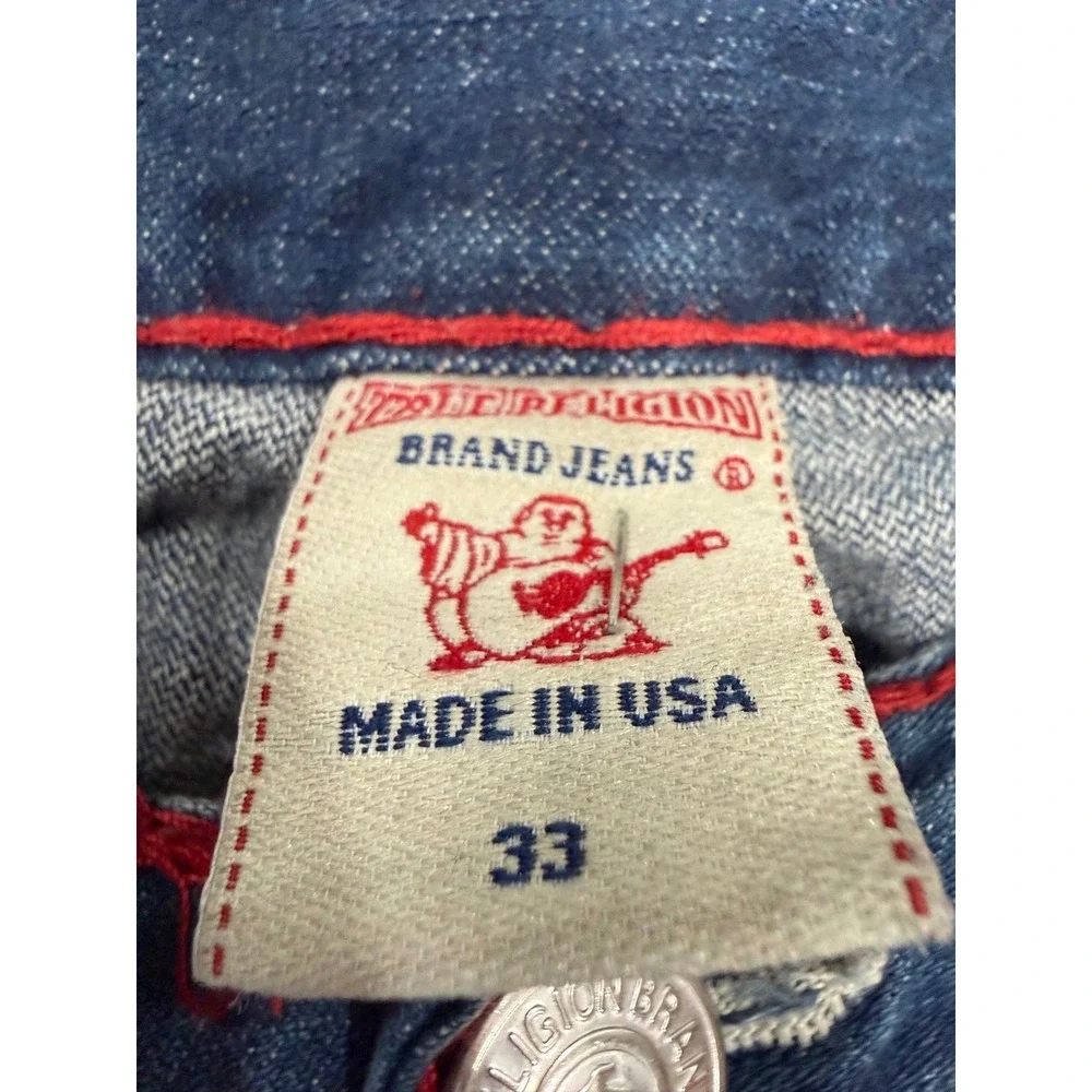 True Religion Ricky Super T Jeans Mens 33 Medium Wash Red White Stitch USA Made